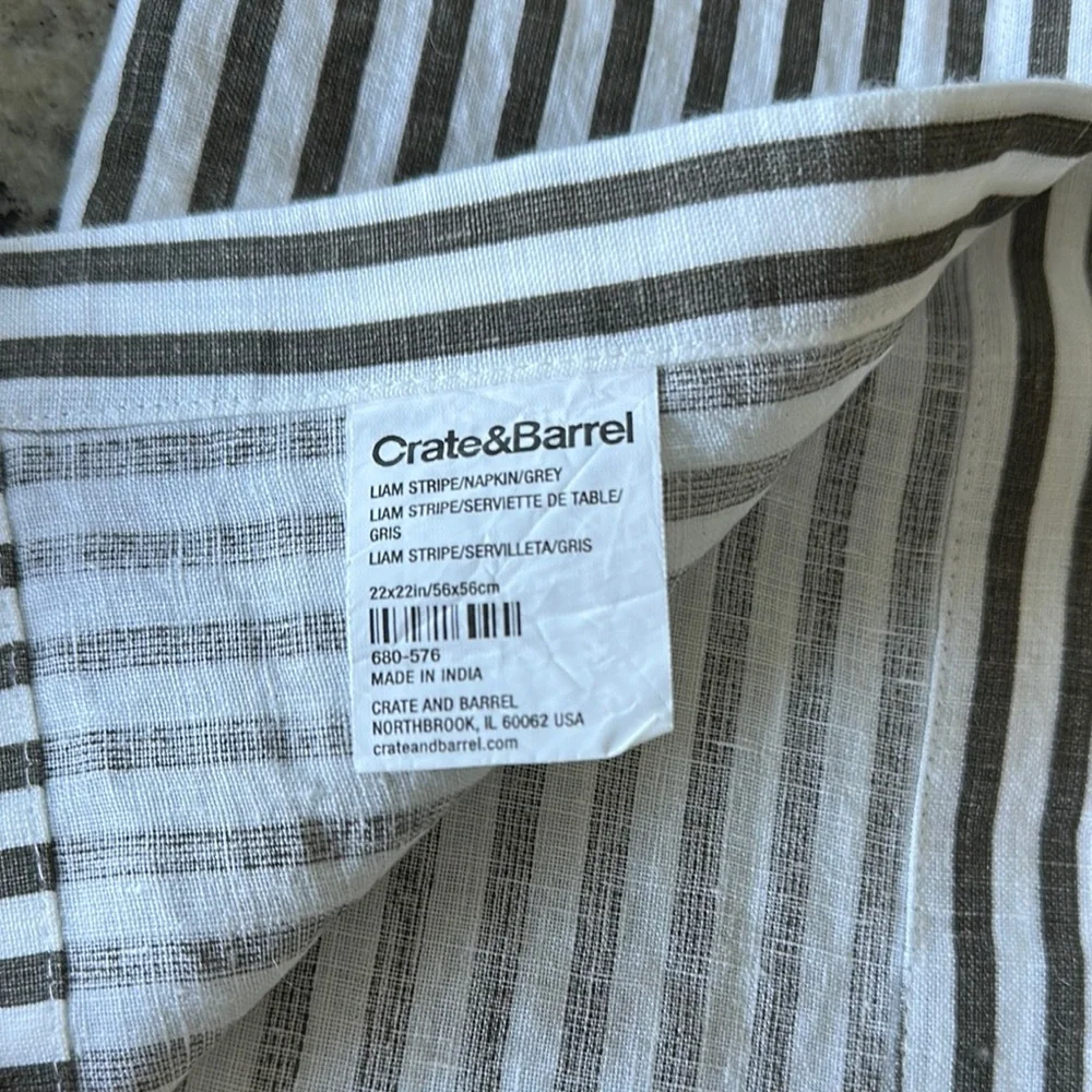 Crate and Barrel Gray and White Liam Striped Napkins Set (12)